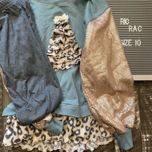 Ric Rac and ruffles Blue and Gold tree Ruffle Sweatshirt Set